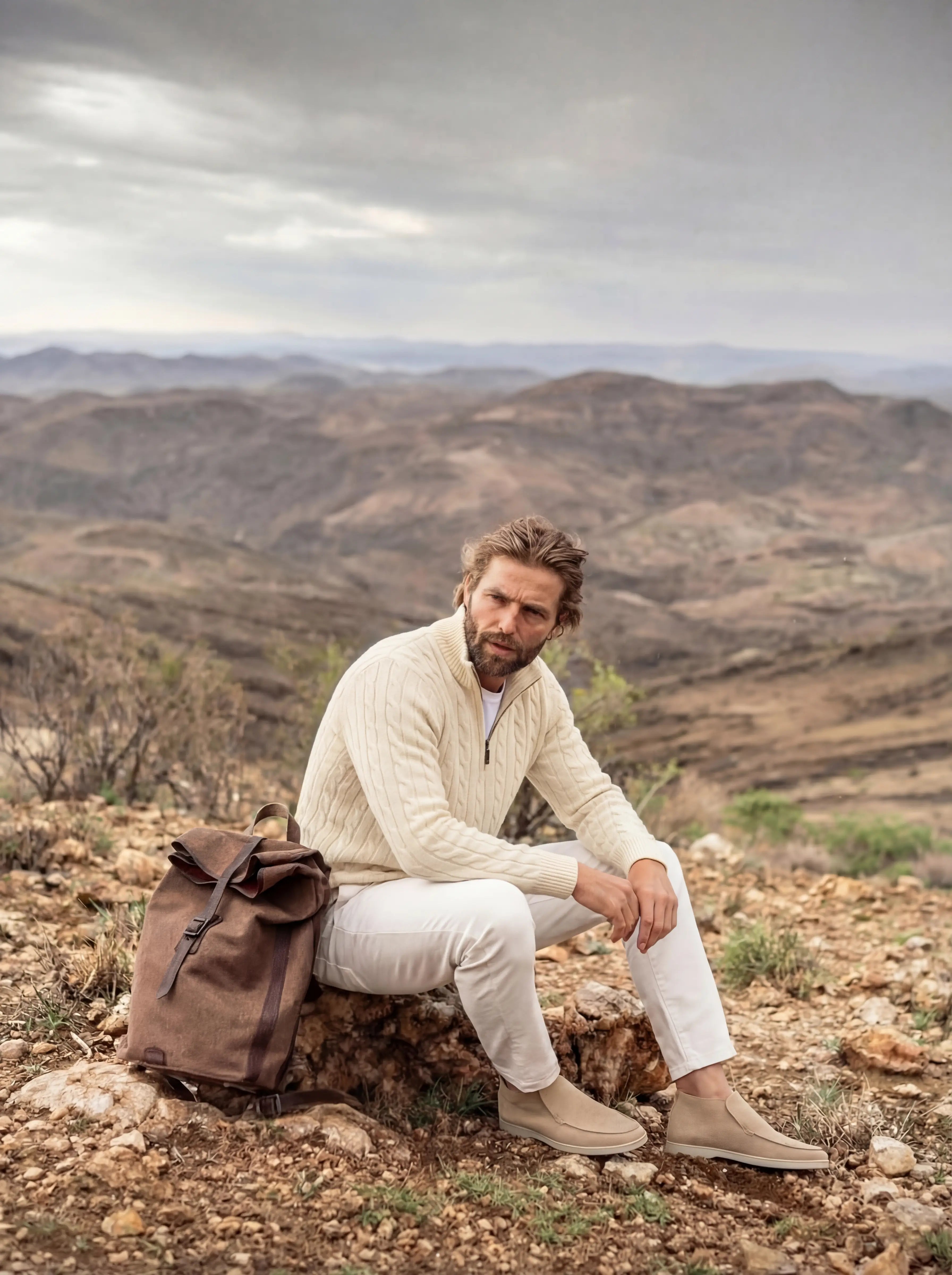 Corsaro Halve-Zip Wool Sweater Beige