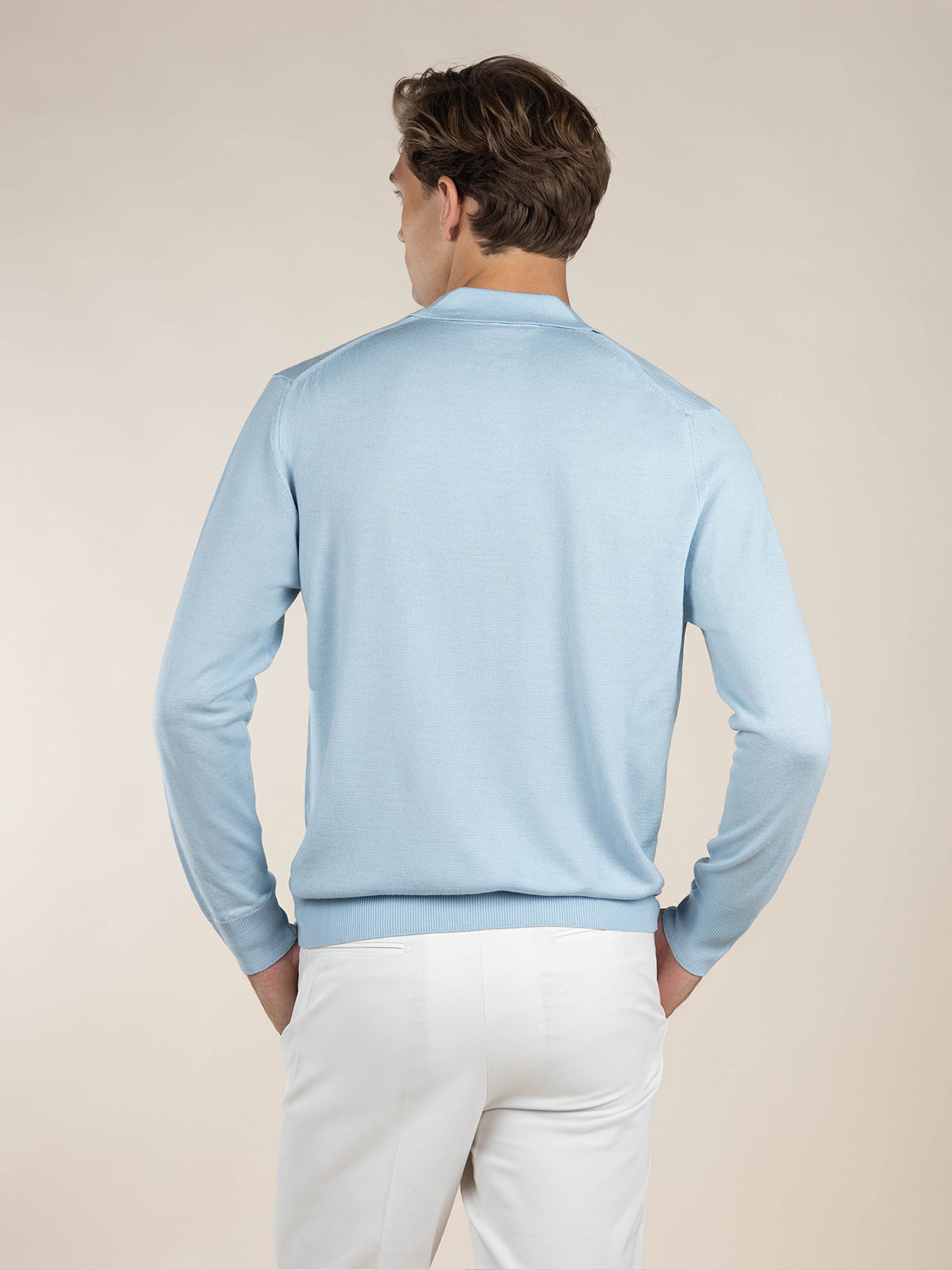 Extrafine Merino Buttonless Polo Light Blue