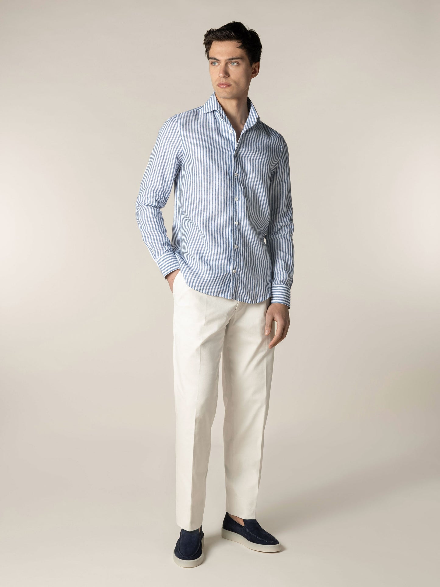Navy Stripe Linen Seaside Shirt