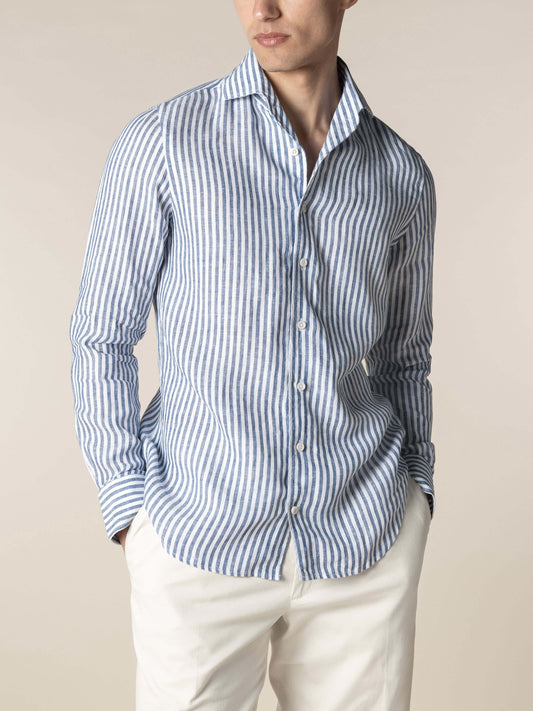 Navy Stripe Linen Seaside Shirt