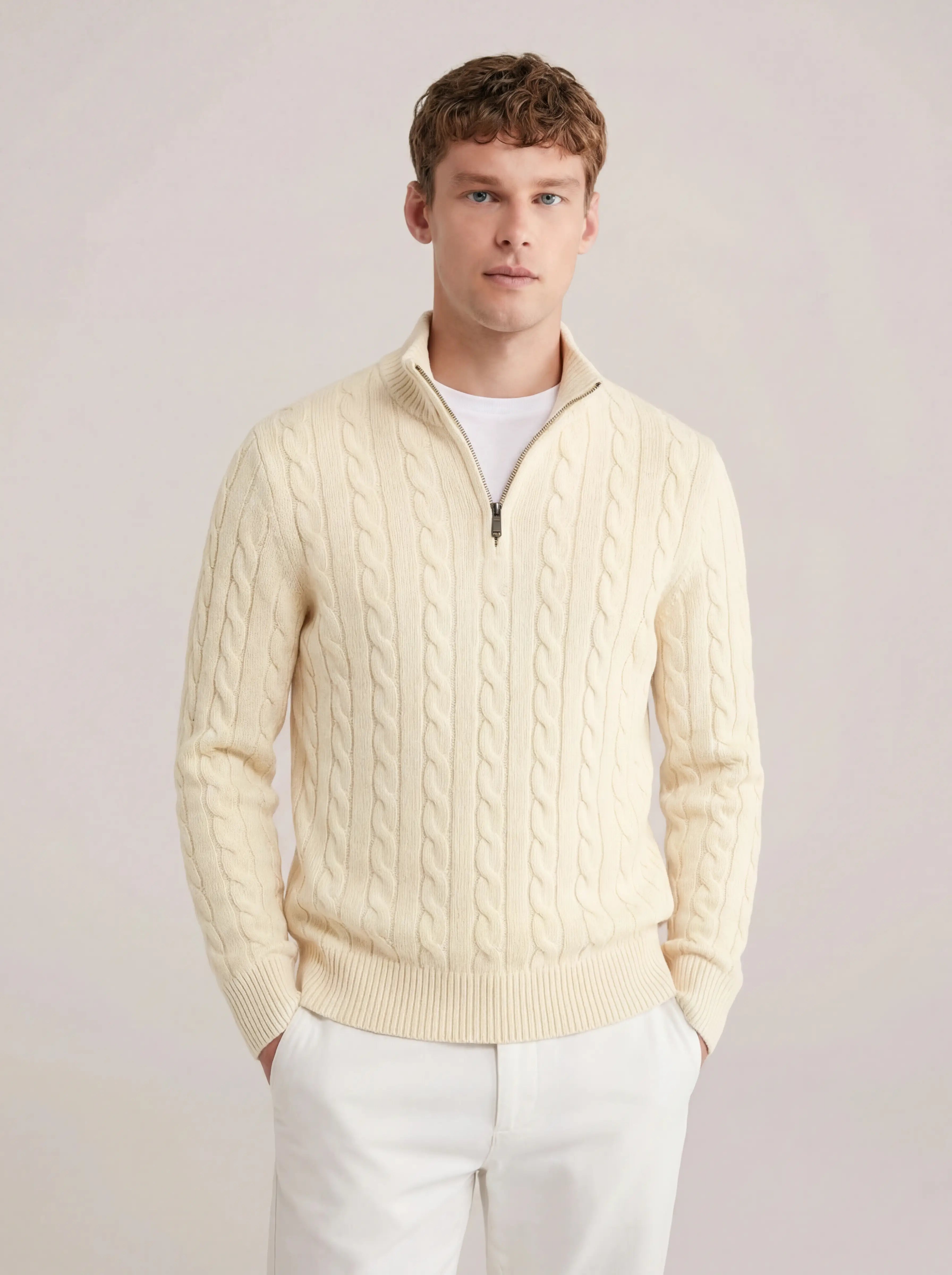 Corsaro Halve-Zip Wool Sweater Beige