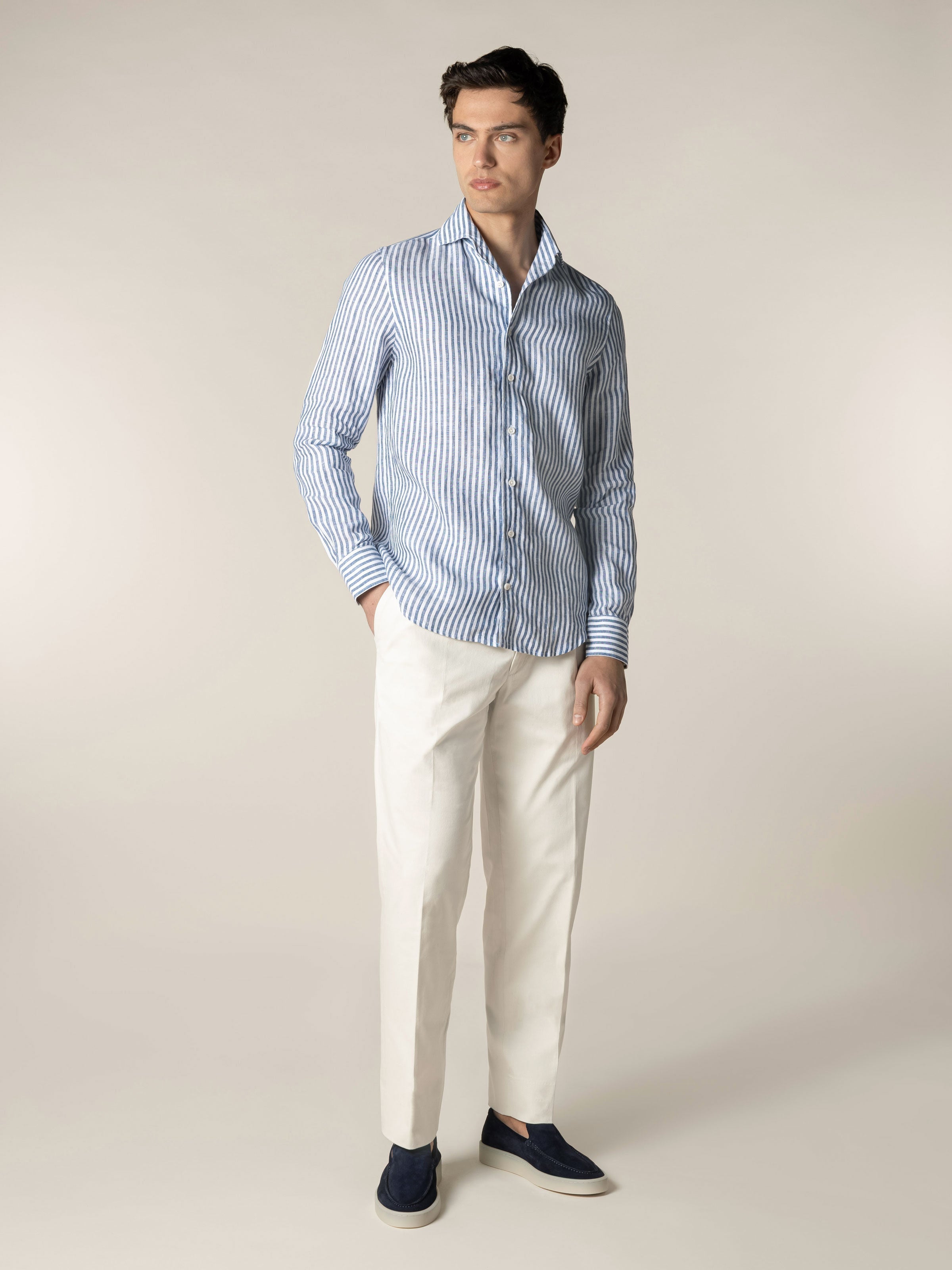 Linen Seaside Shirt Stripe  Navy